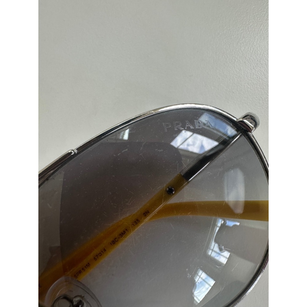 Prada SPR 51M Aviator Sunglasses Silver Yellow Grey Gradient Lens 57-14-135 - Picture 3 of 5
